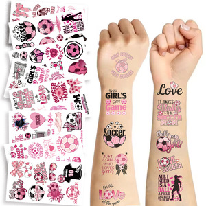 Tatouages temporaires mignons roses sur le thème du football pour le visage et les bras, imperméables, idéaux pour les fêtes de football, les cadeaux d'<span class=keywords><strong>anniversaire</strong></span> et les remplissements de sacs cadeaux - Product Image 1