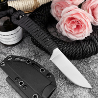 Couteau de chasse et de pêche multi-usage à lame droite de petite taille pour l'extérieur, haute dureté, manche en nylon entièrement tressé, acier 440C, DIY