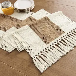 Skymoving Home Textiles New Custom Rustic Brown Machine Washable Table Runner Luxury Table Runners With Tassels For Home Decor