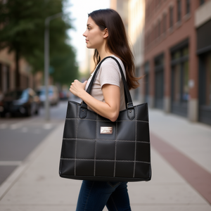 Bolso Tote para Mujer Fana Jacinta, Negro, Mediano, Cuero PU, Patrón Geométrico, Bolso de Mano Casual Rígido para Uso Diario - Product Image 2