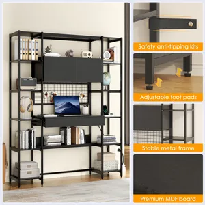 Multi - Functional Tall <strong>Shelving</strong> <strong>Unit</strong> Integrated <strong>with</strong> Office <strong>Desk</strong>, Illumination and Power Supply for Home Office - Product Image 4