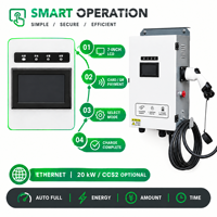 Borne de Recharge Publique 20kW CCS2 à Pistolet Unique OCPP 1.6J Écran Tactile IP54 pour Hôtels et Appartements avec Compteur d'Énergie, Facturation à Distance 4G et NFC