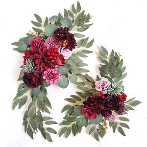 Arche rouge fleurs avec rideaux 2 pièces fleur Swag arc rideaux <span class=keywords><strong>tonnelle</strong></span> décoration <span class=keywords><strong>pour</strong></span> toile <span class=keywords><strong>de</strong></span> fond <span class=keywords><strong>de</strong></span> mariage - Product Image 1