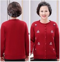 Veste brodée pour femmes d'âge mûr, pull d'automne pour grand-mère, cardigan rembourré et épaissi, veste pour personnes âgées, pull pour maman