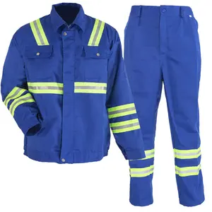 Großhandel Blaue Farbe Sicherheits anzug mit reflektieren den Streifen Flamm widriger Stoff Hi Vis Workers Uniform