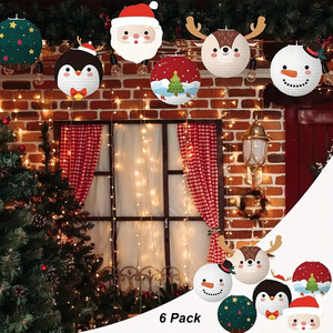 Juego de 6 uds de farolillos navideños, farol de papel decorativo, patrón de Reno de Papá Noel para decoración navideña, decoraciones navideñas para fiestas en casa - Product Image 4