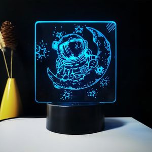 Đèn ngủ <span class=keywords><strong>3D</strong></span> hiện đại bằng acrylic, đèn <span class=keywords><strong>LED</strong></span> nhiều màu sắc, dành cho phòng thiếu niên, hình phi hành gia trên mặt trăng - Product Image 2