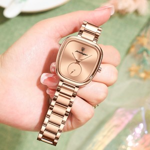 Montre à quartz élégante de style vintage pour <span class=keywords><strong>femme</strong></span>, boîtier tonneau en alliage de luxe léger, acier inoxydable, largeur 16 mm - Product Image 2