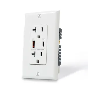 American Standard 20A Duplex Receptacle Wall Plug With PD20W 18W USB Type C Type A High Speed Port Panel Mount Socket