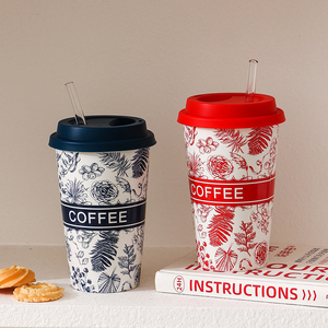 Hot Selling Ceramic Coffee Travel Mug Personalized Milk Tea Ceramic Cup with Straw - Product Image 1