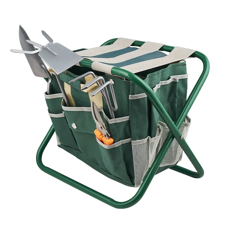 Heavy Duty Gardening Hand Tools And Essentials Kit Include Weeder Rake Shovel Trowel And Folding Chair