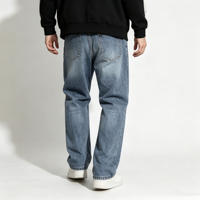 Jean droit moderne pour homme, en denim bleu délavé, coupe ample et décontractée, cinq poches, pantalon décontracté, vente en gros OEM