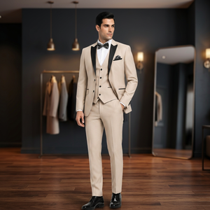 WARPRO INDUSTRY Costume trois pièces en laine noir pour homme, coupe droite, col à revers, simple boutonnage, devant plat - Product Image 6