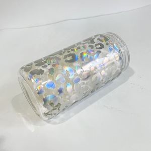Holographic Shaped Drinkware Ready to Ship 16Oz Leopard Clear Glass Can With <b>Plastic</b> Lid - Product Image 4