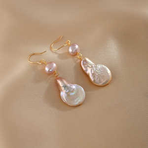 Pendientes de Perlas Barrocas WENCHI 1619 para Mujer, Color Rosa Morado, Accesorio Elegante Natural - Product Image 2