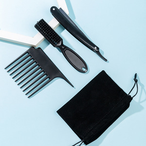 Wanmei Beard Grooming Set Razor Hairbrush Fleece Bag Black Plastic 3 Piece <b>Shaving</b> <b>Kit</b> For Men Facial Hair Care - Product Image 2