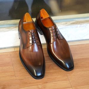 Italian Flat Men's Formal <b>Shoes</b>-Handcrafted High Quality Square-Toe Lace-Up Business Party Autumn <b>Shoes</b> with <b>Height</b> <b>Increasing</b> - Product Image 4
