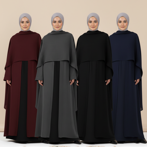 Merrchi Style Saudi Arabia Eid Elegant Design Solid Color Matte Satin Cape Islamic Fashion Woman Party Embellished <strong>Abaya</strong> - Product Image 1