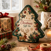 Boîte en métal personnalisée en forme de sapin de Noël pour emballer des biscuits, des bonbons et des aliments pour les fêtes
