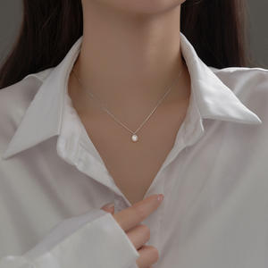 Collar de Plata S925 con Diamantes Brillantes, Elegante, Sencillo, Versátil, Cadena para Clavícula D8530, Collares de Perlas - Product Image 2