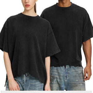 Camiseta de punto 100% algodón con lavado ácido, 300g, estilo vintage, corte oversize, antiarrugas, streetwear unisex - Product Image 1