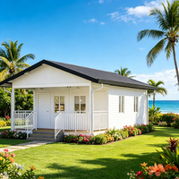 Villa préfabriquée modulaire avec toit à pignon et véranda, maison résidentielle en acier léger pour la vie de famille