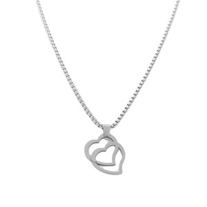 Collier avec pendentif en forme de cœur creux en acier inoxydable pour homme, cadeau à thème géométrique rétro 120128 - Product Image 2