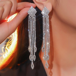 Pendientes de Araña Estilo Europeo Americano, Nueva Moda, Exagerados, Completamente de Cristal y Aleación con Pedrería, para Mujer, Vestido Elegante - Product Image 1