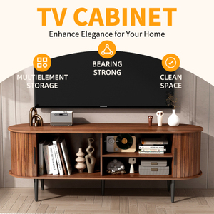 Living Room TV Stand 55" Modern Wood TV Console <b>Table</b> with Storage Compartment and Sliding Door - Product Image 5