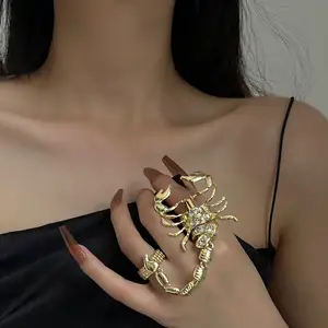 两件套朋克蝎子戒指特殊摇滚风格珠宝水晶可调复古个性动物大戒指