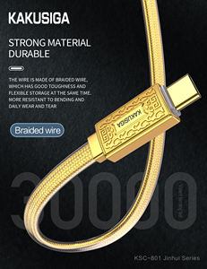 Cable KAKUSIGA Tipo-C 3A de 1.2m al por Mayor |   Cable de Carga Rápida Trenzado de ABS con Galvanoplastia, Dorado y Plateado - Product Image 4