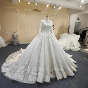 Vestido de Fiesta o Boda Largo hasta el Suelo, Estilo Imperio, con Encaje Color Marfil, Apliques de Cristal y Pedrería, para ANY34 Fashion Civil - Product Image 2