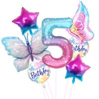 Ensemble de ballons en aluminium à thème papillon numéro de ciel étoilé pour jouets de décoration de fête d'anniversaire pour enfants
