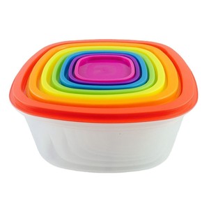 Rainbow Colored 7 Piece Plastic Food Storage Containers Rectangle <b>Covered</b> For Home Use - Product Image 4
