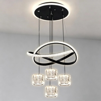 Lustre moderne à LED pour salle à manger, suspension réglable, abat-jour en cristal cubique, lampe suspendue de luxe en fer et acrylique, luminaire de plafond