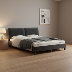 Letto Moderno Imbottito in Velluto Grigio Scuro, Struttura in Compensato, Design Queen Size, Letto Morbido - Product Image 2