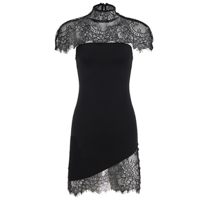 Vestido Ajustado Negro Sexy de Encaje Ecológico, Cintura Natural, Cuello Mao, Sin Mangas, Bustier, Mini, para Uso Diario - Product Image 6