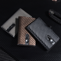 Dompet Ramping Kulit Pria Kustom Bermerek Fashion 2021 Dompet Ramping Kulit Asli Pria Serat Karbon Aluminium Rfid