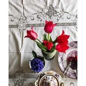 Mantel de Algodón Pietrochianese Gris con Bordado Calado, 12 Servilletas, Diseño Bordado Estampado a Rayas para Comedor y Hoteles - Product Image 2