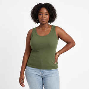 EVERGREEN Long Knitted Tank <b>Top</b> Women Streetwear Eco-Friendly Cotton Soft Stretch Breathable Feathers OEM Clothing Bulk - Product Image 1