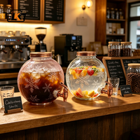 Distributeur de boissons en verre gaufré personnalisable de grande capacité (840 ml) avec robinet, sans BPA, compatible lave-vaisselle et micro-ondes, idéal pour la restauration
