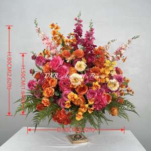 Centrotavola Floreale per Matrimoni di Grandi Dimensioni 80 cm con <span class=keywords><strong>Rose</strong></span> Arancioni e Rosse in Seta Artificiale per Eventi e Decorazioni Nuziali - Product Image 6