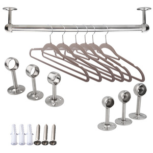 Stainless Steel Clothes Rod Support Flange Base Round Pipe <b>Bracket</b> Wardrobe <b>Hanging</b> Accessory - Product Image 1