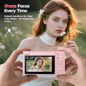 Appareil photo numérique CMOS 4K rose pour filles et adolescentes, 21MP, vlogging avec écran rabattable, MicroSD, caméra compacte mignonne pour la photographie, YouTube, rose - Product Image 6