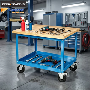 Banc de travail mobile robuste, <span class=keywords><strong>chariot</strong></span> à outils <span class=keywords><strong>avec</strong></span> plateau en bois dur, capacité de 150 kg, <span class=keywords><strong>roulettes</strong></span> de 6 pouces, <span class=keywords><strong>chariot</strong></span> d'atelier industriel - Product Image 4