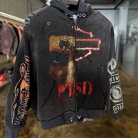 Kaos Zip-Up Pria Musim Dingin 100% Katun Tebal, Acid Wash, Streetwear, Distressed Vintage, Oversized, Y2K, High Street, Gothic