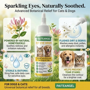 Gouttes oculaires pour animaux de compagnie 100ml – Nettoyant stérile pour taches lacrymales chiens et chats – Lavage oculaire botanique au chèvrefeuille – Soulage les rougeurs – Personnalisation OEM - Product Image 1