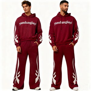 Thời Trang Phố Axit Rửa Sạch Mồ Hôi Phù Hợp Với Người Đàn Ông Hoodies Tracksuit Set Axit Rửa Đau Khổ Vá Hông Mồ Hôi Và Hoodie Set - Product Image 4