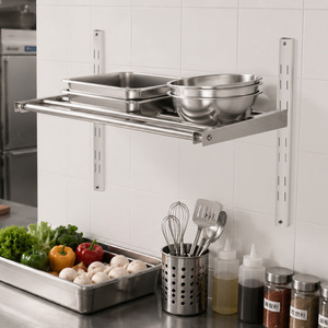 Commercial <b>Round</b> Tubing <b>Wall</b> Mount Storage <b>Shelf</b>, Restaurant Supplies Adjustable <b>Wall</b> Rack for Kitchen Storage - Product Image 1