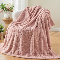 Couverture en flanelle jacquard brodée cœur LOVE, super douce et chaude, pour la sieste, toutes saisons, luxe, rose, literie décorative